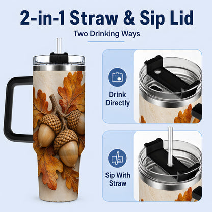 #pl[40oz|Black] Autumn Acorn Oak Leaf 40oz Tumbler, Large Nature Drinkware for Fall
