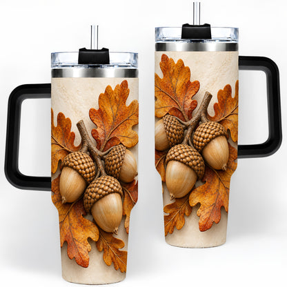 #pl[40oz|Black] Autumn Acorn Oak Leaf 40oz Tumbler, Large Nature Drinkware for Fall