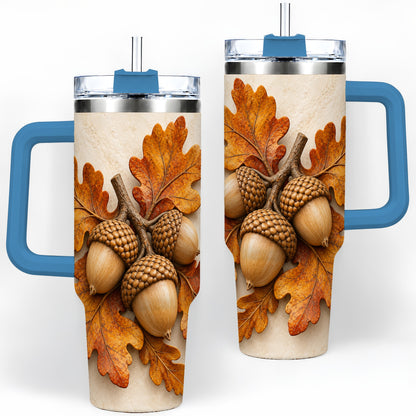 #pl[40oz|Blue] Autumn Acorn Oak Leaf 40oz Tumbler, Large Nature Drinkware for Fall