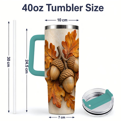 #pl[40oz|Green] Autumn Acorn Oak Leaf 40oz Tumbler, Large Nature Drinkware for Fall