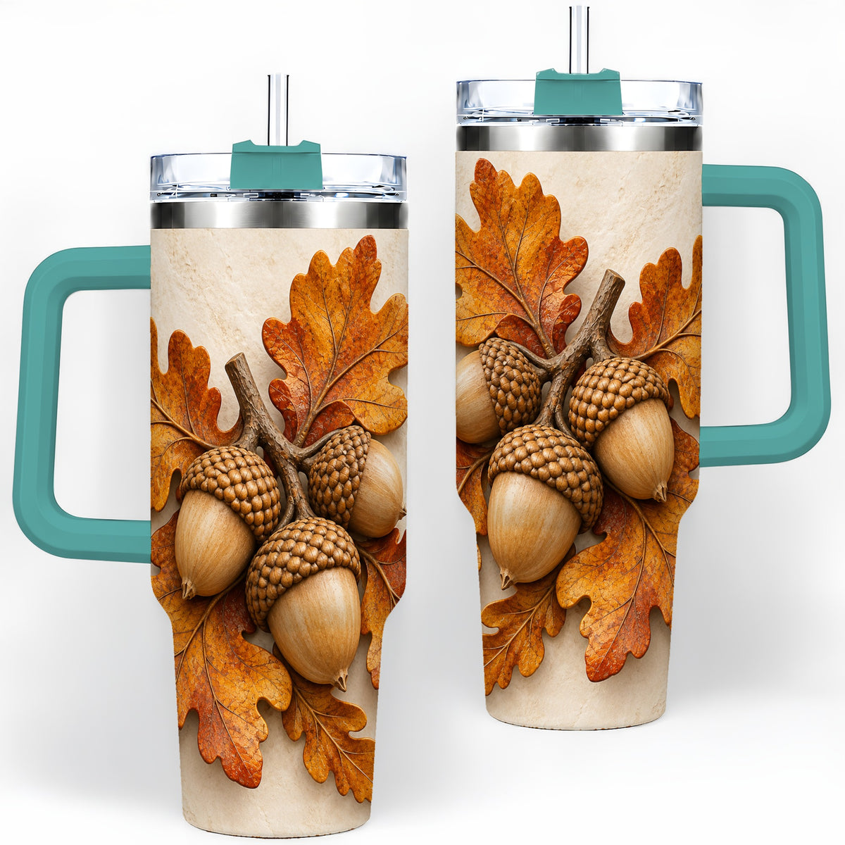 #pl[40oz|Green] Autumn Acorn Oak Leaf 40oz Tumbler, Large Nature Drinkware for Fall