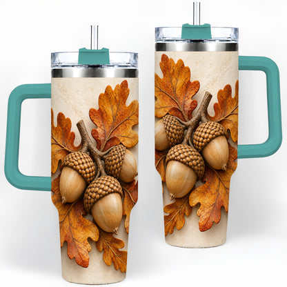 #pl[40oz|Green] Autumn Acorn Oak Leaf 40oz Tumbler, Large Nature Drinkware for Fall