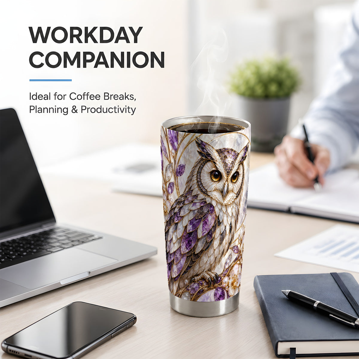 Purple Owl 20oz Tumbler, Drinkware for Owl Lovers
