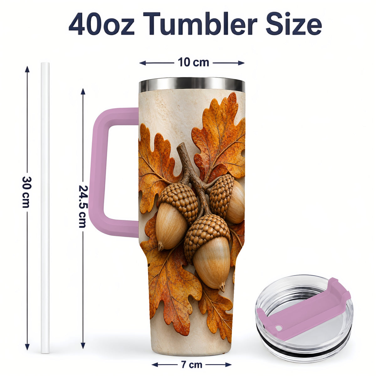 #pl[40oz|Pink] Autumn Acorn Oak Leaf 40oz Tumbler, Large Nature Drinkware for Fall