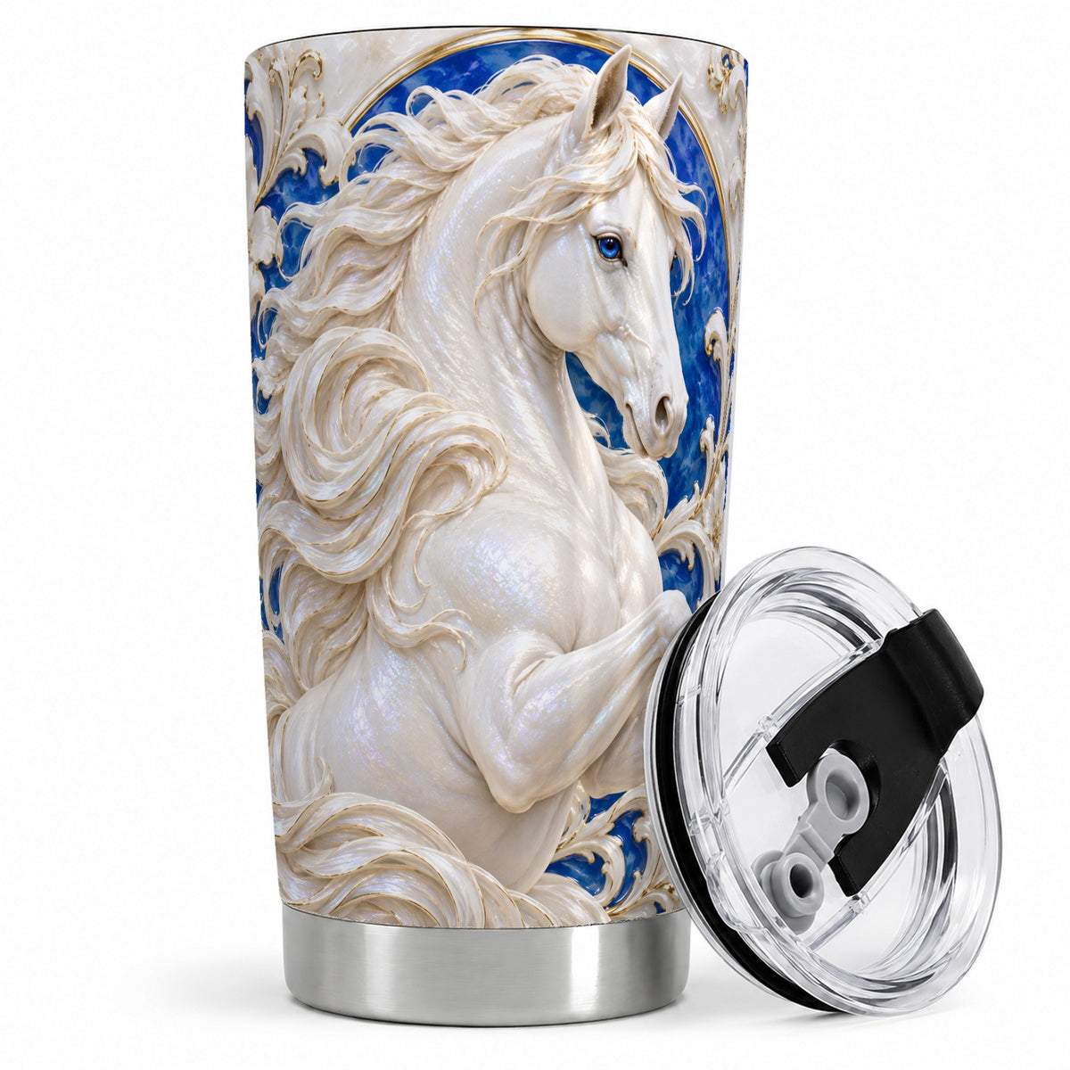 White Horse Floral 20oz Tumbler, Drinkware for Horse Lovers