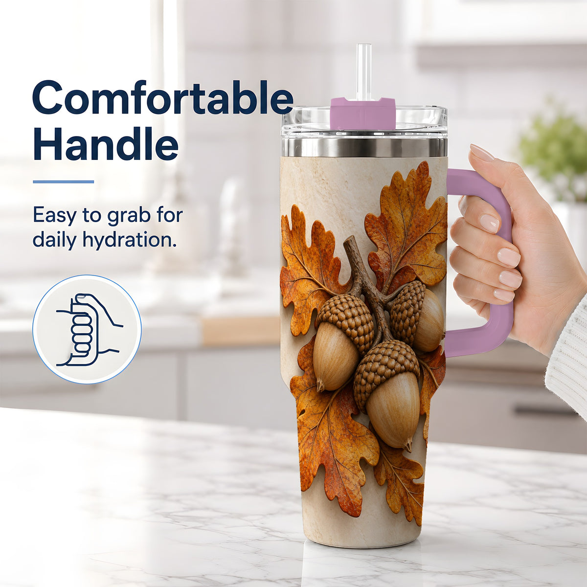 #pl[40oz|Pink] Autumn Acorn Oak Leaf 40oz Tumbler, Large Nature Drinkware for Fall