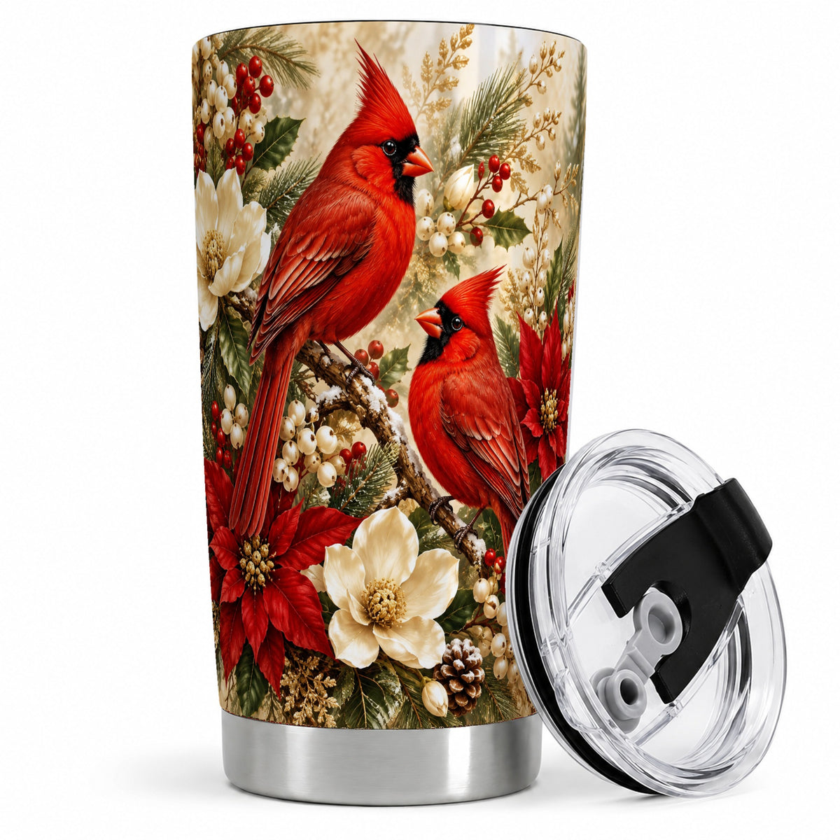 Winter Cardinal 20oz Tumbler, Drinkware for Bird Lovers