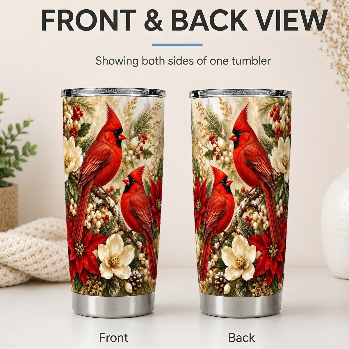 #pl[20oz|Steel] Winter Cardinal 20oz Tumbler, Drinkware for Bird Lovers