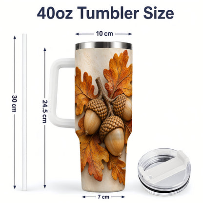 #pl[40oz|White] Autumn Acorn Oak Leaf 40oz Tumbler, Large Nature Drinkware for Fall