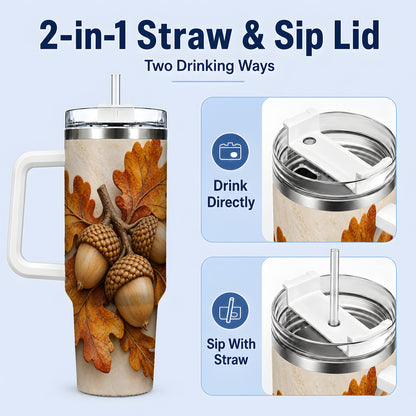 #pl[40oz|White] Autumn Acorn Oak Leaf 40oz Tumbler, Large Nature Drinkware for Fall