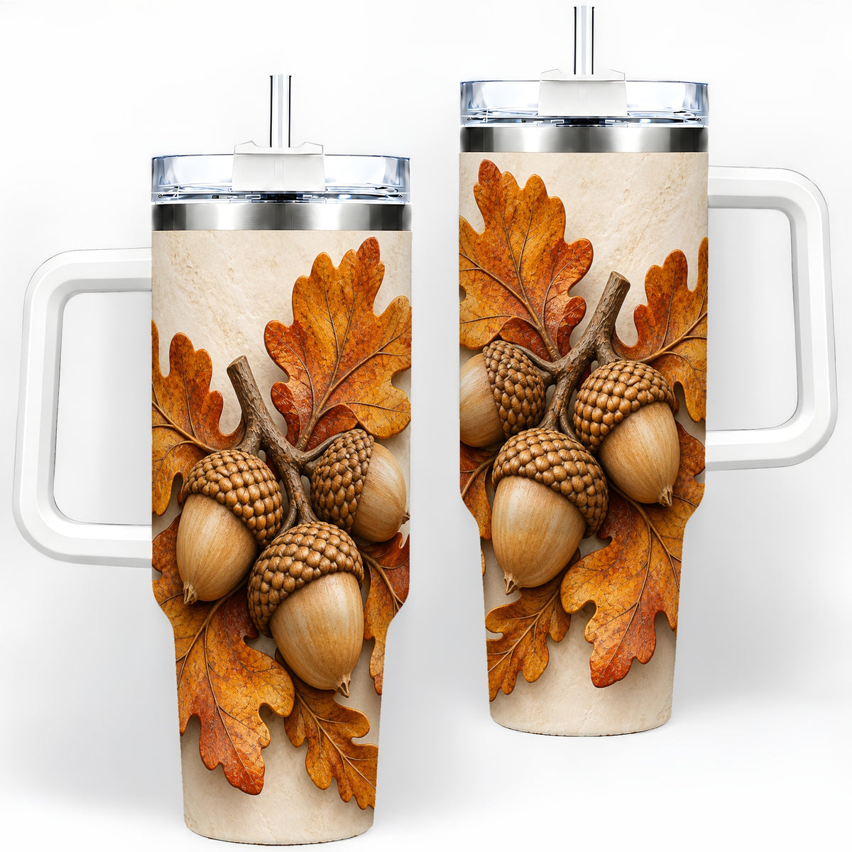 Autumn Acorn Oak Leaf 40oz Tumbler, Large Nature Drinkware for Fall
