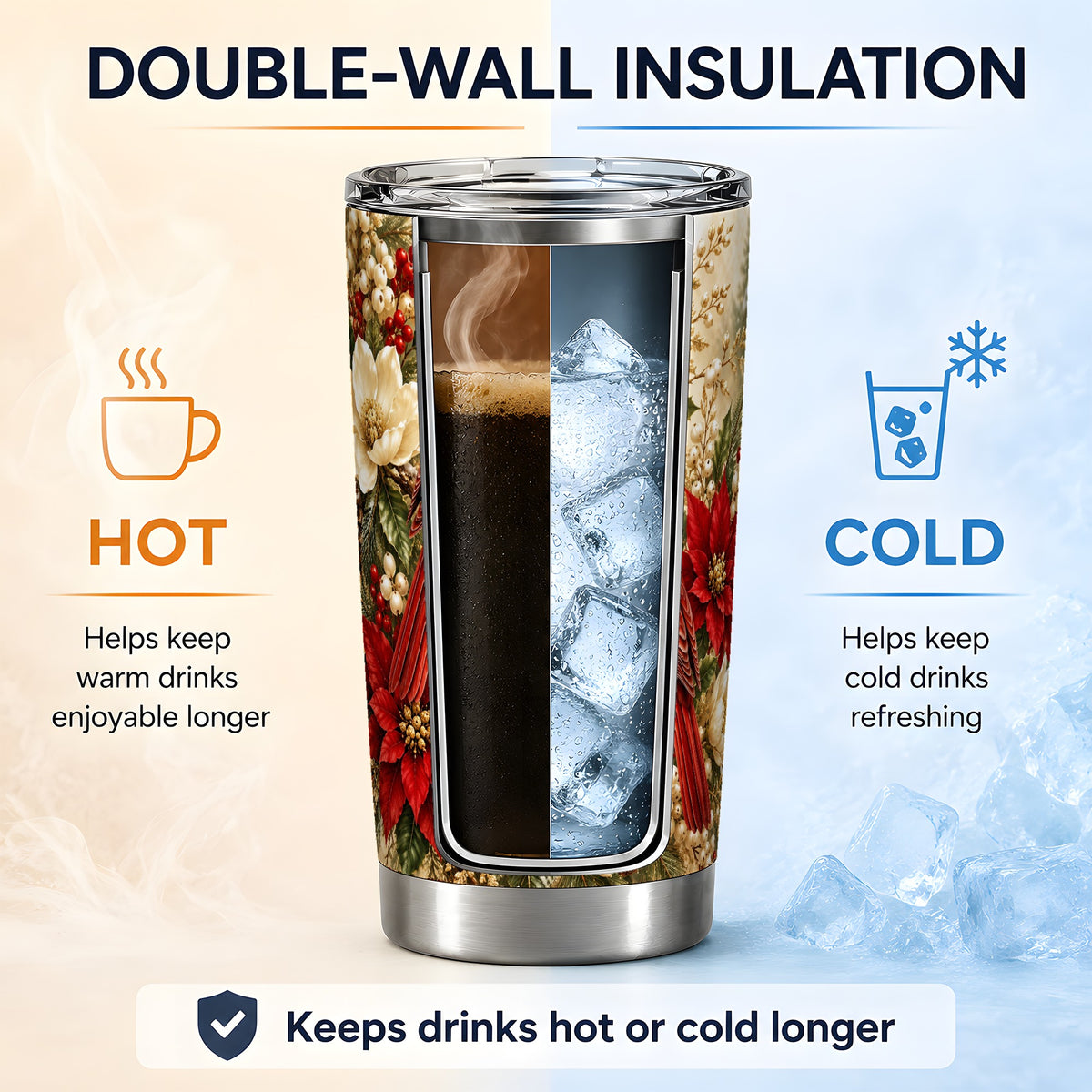Winter Cardinal 20oz Tumbler, Drinkware for Bird Lovers