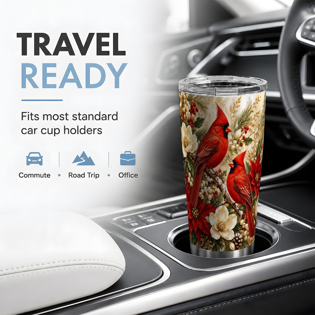 Winter Cardinal 20oz Tumbler, Drinkware for Bird Lovers