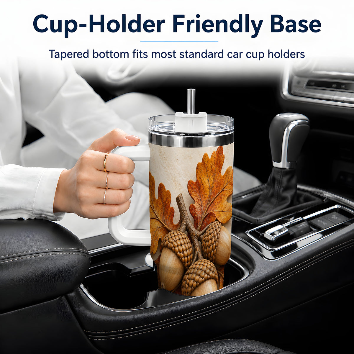 Autumn Acorn Oak Leaf 40oz Tumbler, Large Nature Drinkware for Fall