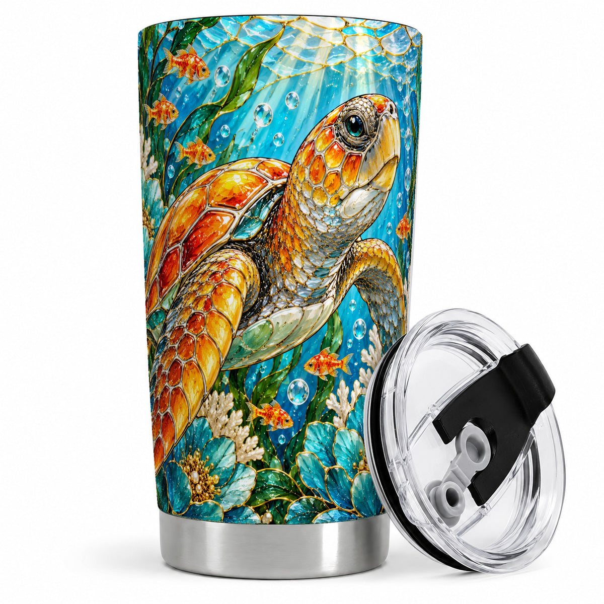 Sea Turtle Floral 20oz Tumbler, Drinkware for Turtle Lovers