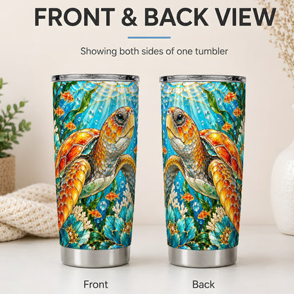#pl[20oz|Steel] Sea Turtle Floral 20oz Tumbler, Drinkware for Turtle Lovers