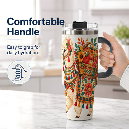 #pl[40oz|Black] Autumn Llama Apple Basket 40oz Tumbler, Large Drinkware for Animal Fans