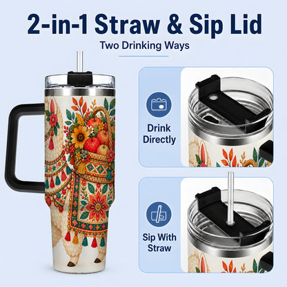#pl[40oz|Black] Autumn Llama Apple Basket 40oz Tumbler, Large Drinkware for Animal Fans