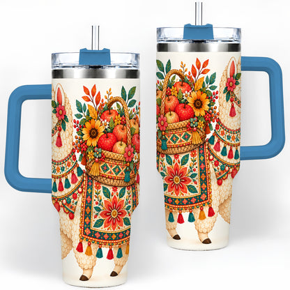 #pl[40oz|Blue] Autumn Llama Apple Basket 40oz Tumbler, Large Drinkware for Animal Fans