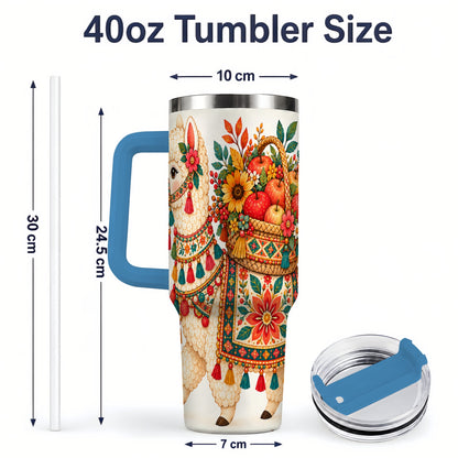 #pl[40oz|Blue] Autumn Llama Apple Basket 40oz Tumbler, Large Drinkware for Animal Fans