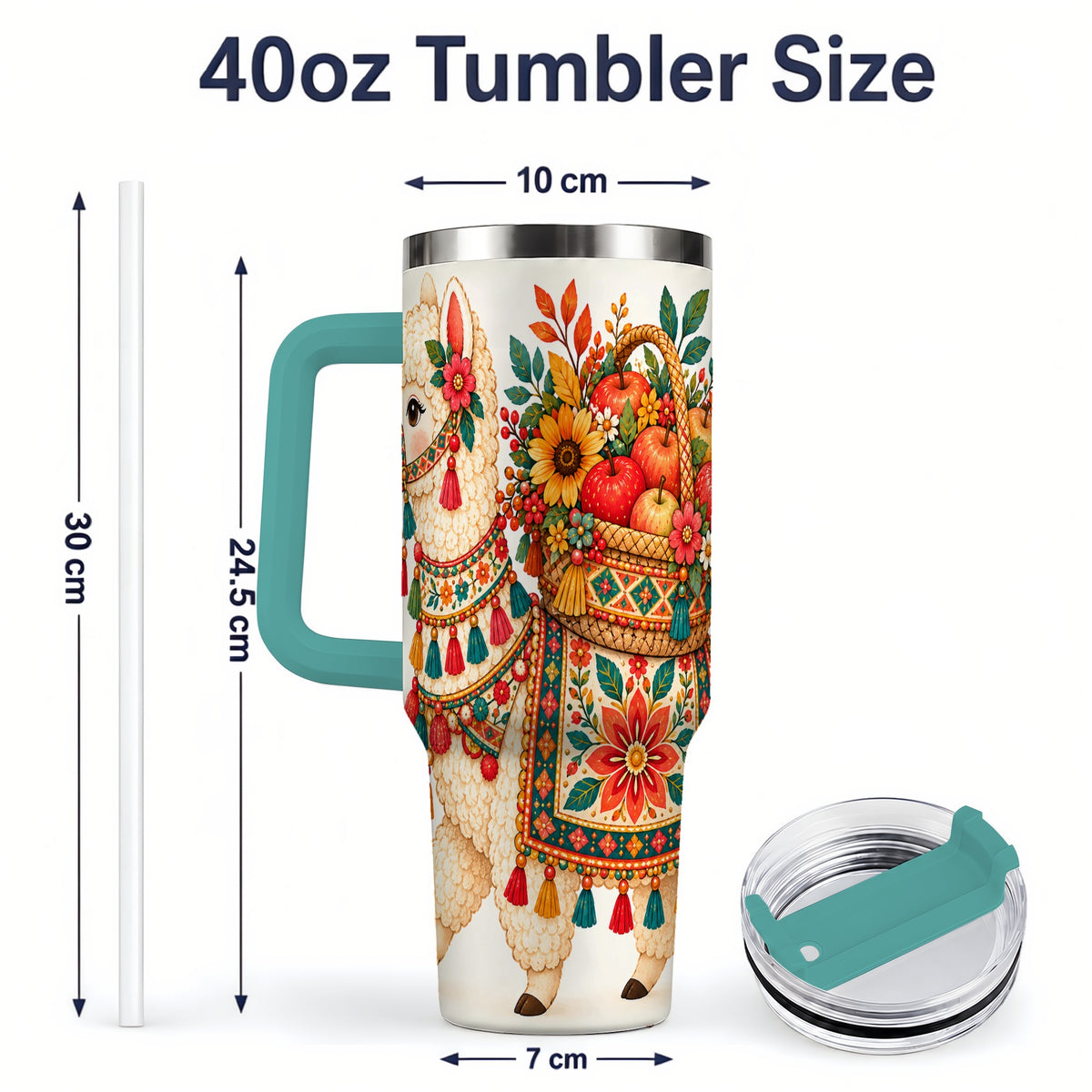 #pl[40oz|Green] Autumn Llama Apple Basket 40oz Tumbler, Large Drinkware for Animal Fans