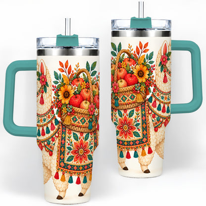 #pl[40oz|Green] Autumn Llama Apple Basket 40oz Tumbler, Large Drinkware for Animal Fans