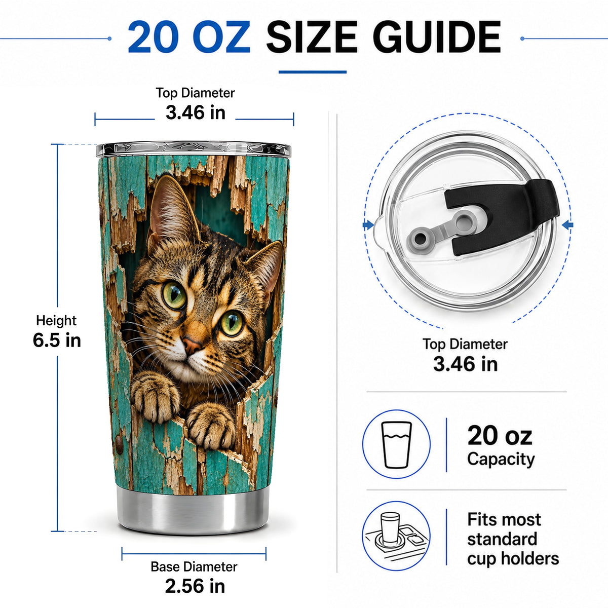 #pl[20oz|Steel] Rustic Tabby Cat 20oz Tumbler, Drinkware for Cat Lovers