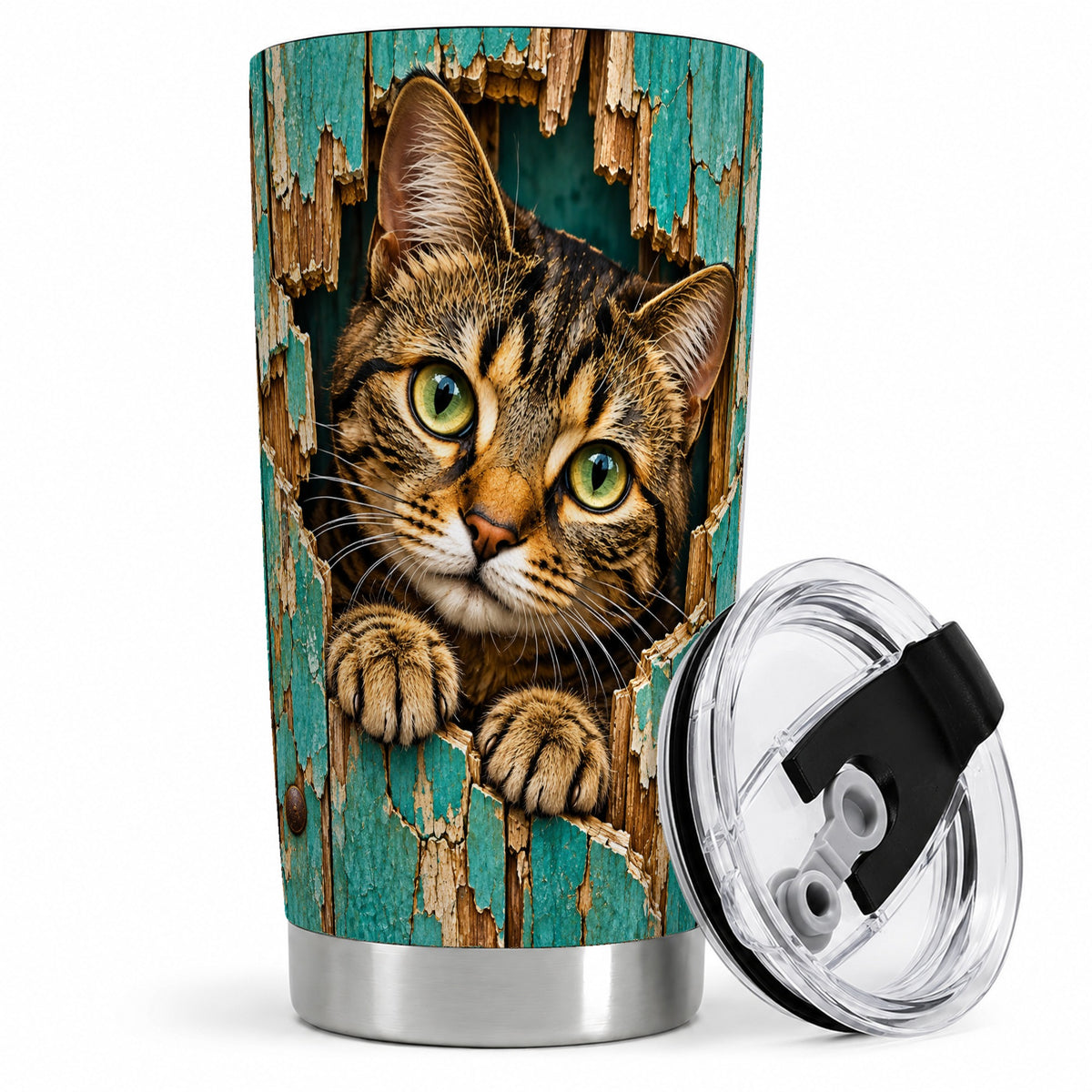 Rustic Tabby Cat 20oz Tumbler, Drinkware for Cat Lovers