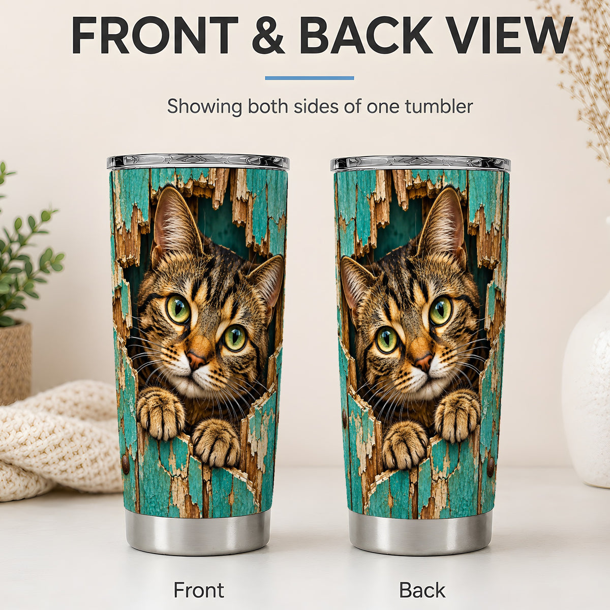 #pl[20oz|Steel] Rustic Tabby Cat 20oz Tumbler, Drinkware for Cat Lovers