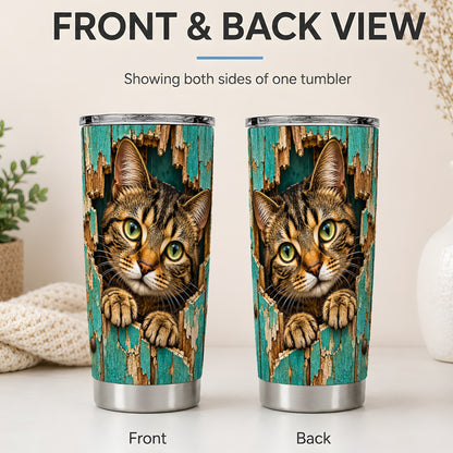 #pl[20oz|Steel] Rustic Tabby Cat 20oz Tumbler, Drinkware for Cat Lovers