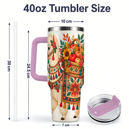 #pl[40oz|Pink] Autumn Llama Apple Basket 40oz Tumbler, Large Drinkware for Animal Fans
