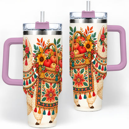 #pl[40oz|Pink] Autumn Llama Apple Basket 40oz Tumbler, Large Drinkware for Animal Fans