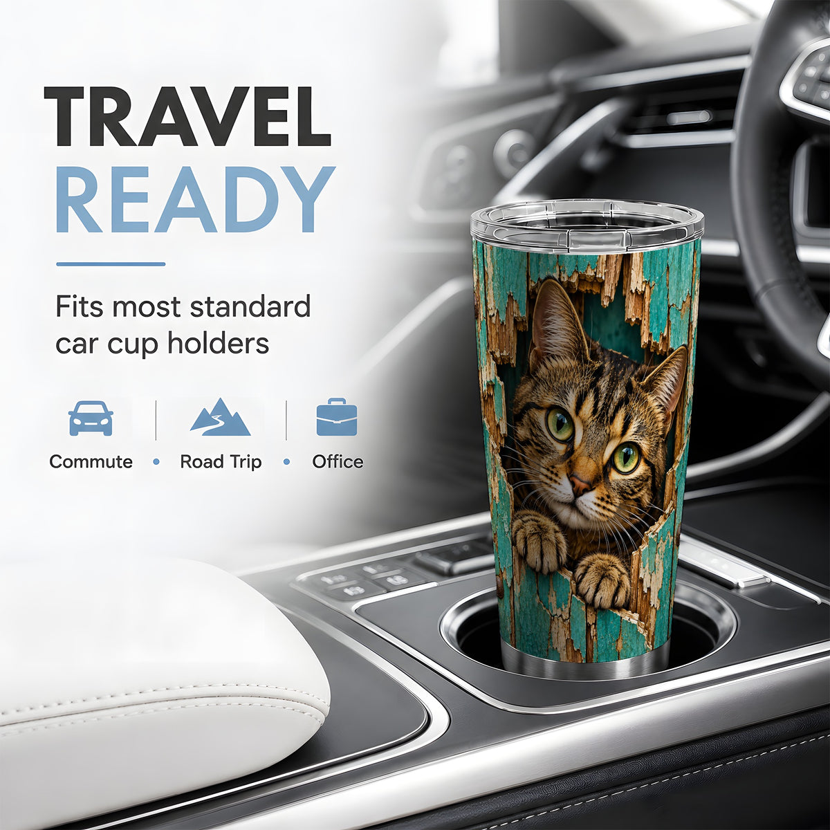 Rustic Tabby Cat 20oz Tumbler, Drinkware for Cat Lovers