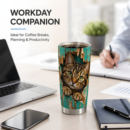Rustic Tabby Cat 20oz Tumbler, Drinkware for Cat Lovers