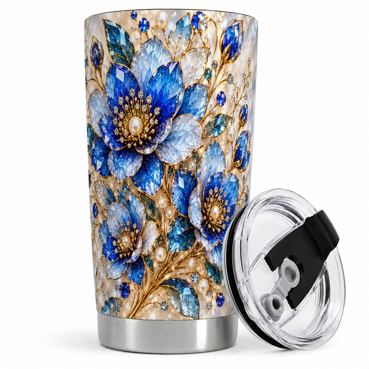 Blue Floral Art 20oz Tumbler, Drinkware for Flower Lovers