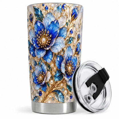 Blue Floral Art 20oz Tumbler, Drinkware for Flower Lovers