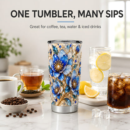Blue Floral Art 20oz Tumbler, Drinkware for Flower Lovers