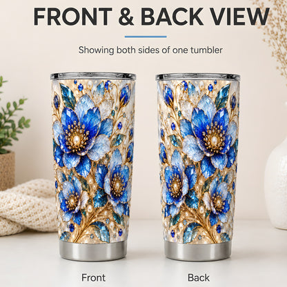 #pl[20oz|Steel] Blue Floral Art 20oz Tumbler, Drinkware for Flower Lovers