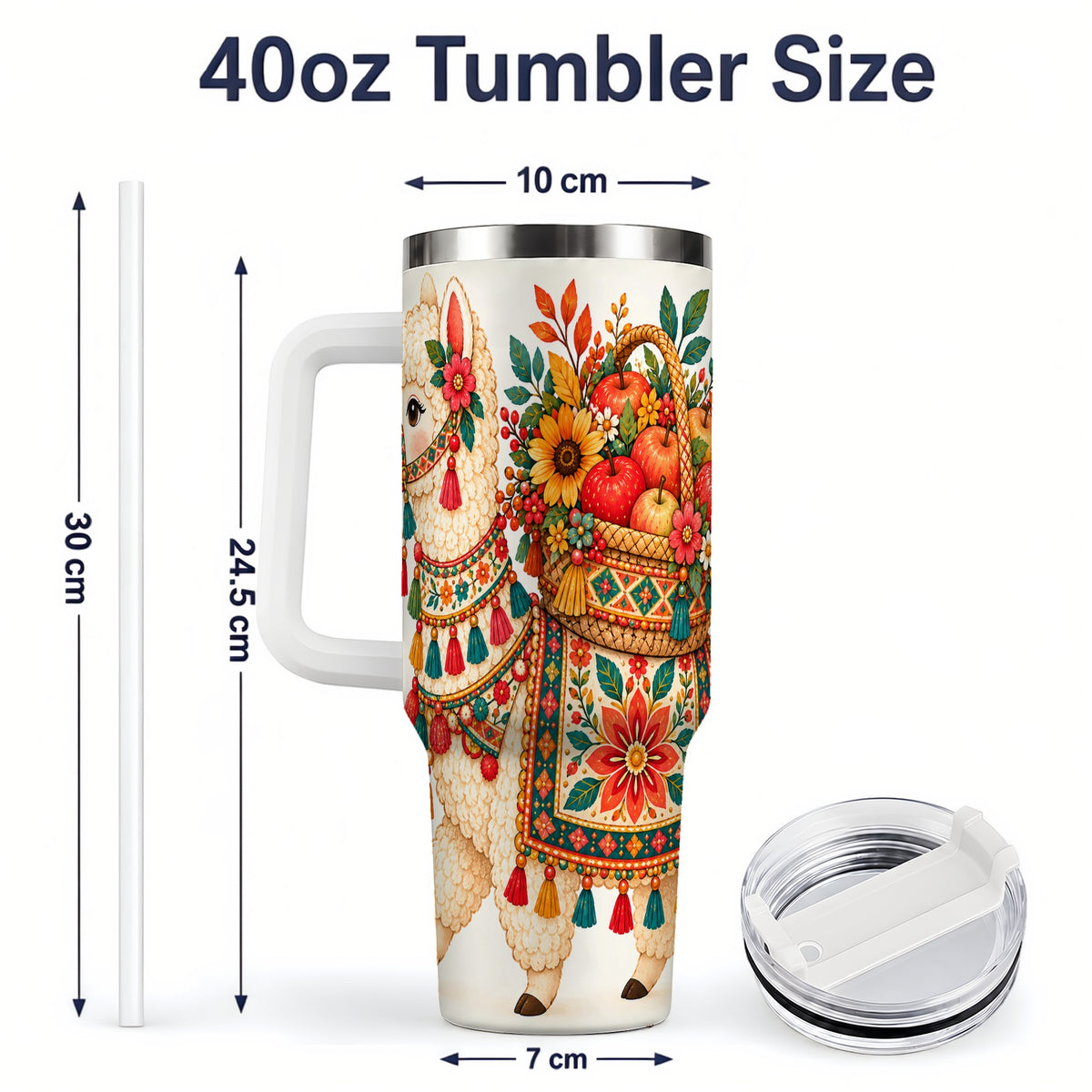 #pl[40oz|White] Autumn Llama Apple Basket 40oz Tumbler, Large Drinkware for Animal Fans