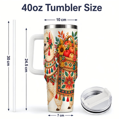 #pl[40oz|White] Autumn Llama Apple Basket 40oz Tumbler, Large Drinkware for Animal Fans