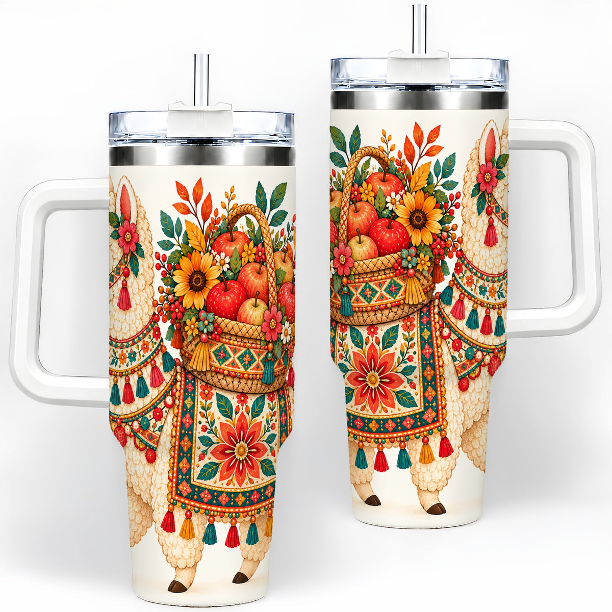 Autumn Llama Apple Basket 40oz Tumbler, Large Drinkware for Animal Fans