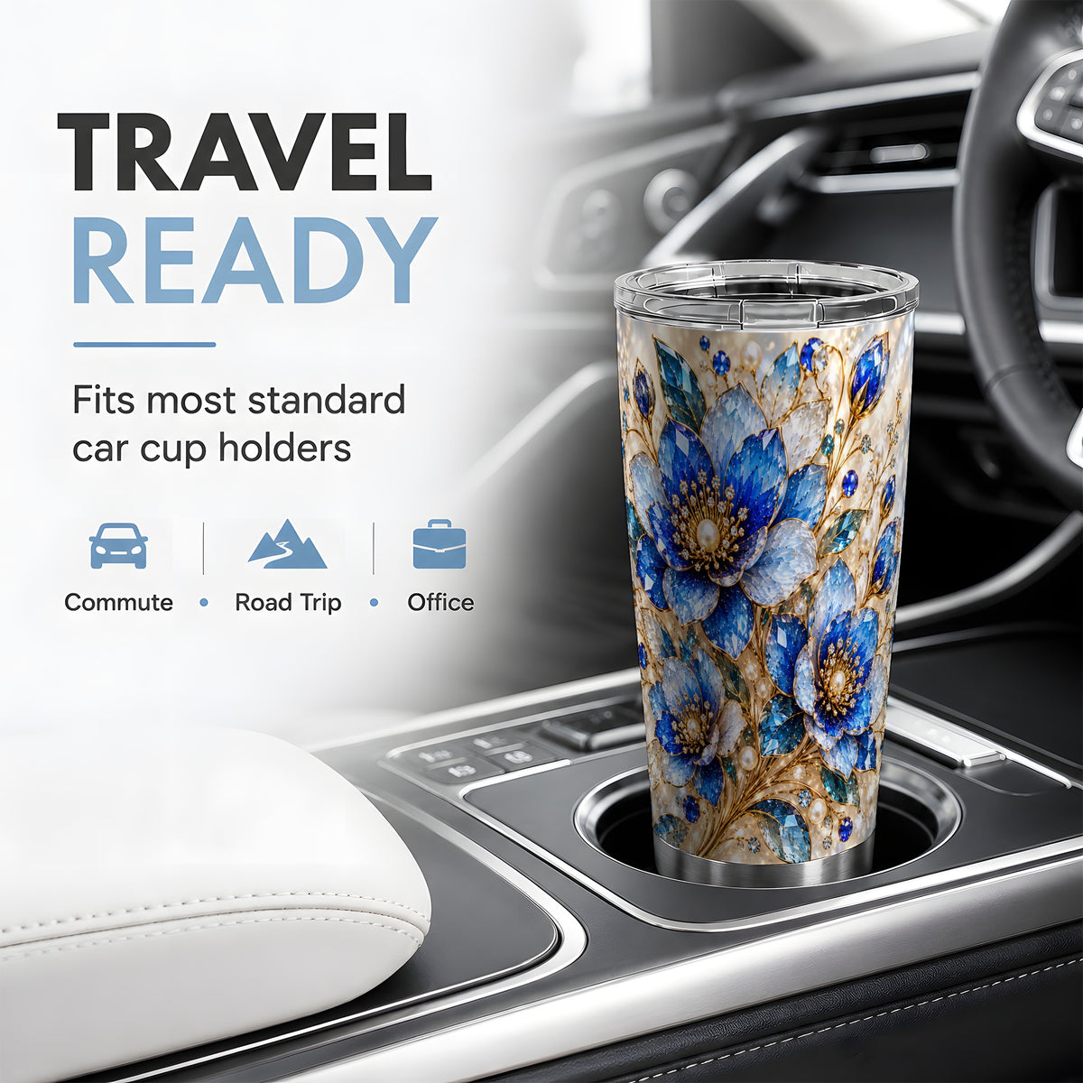 Blue Floral Art 20oz Tumbler, Drinkware for Flower Lovers