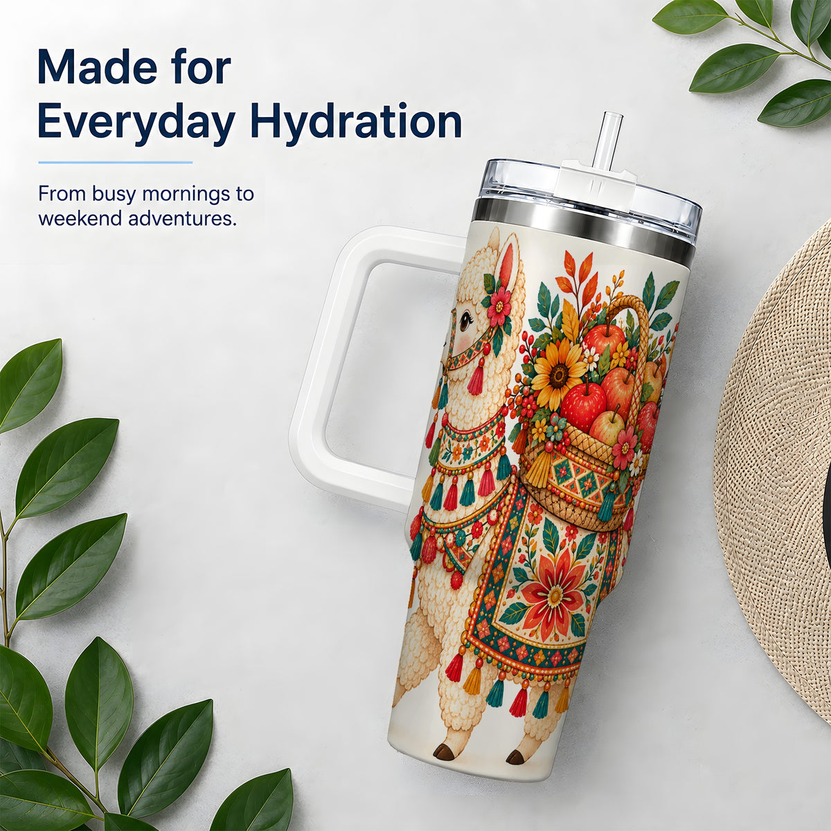 Autumn Llama Apple Basket 40oz Tumbler, Large Drinkware for Animal Fans