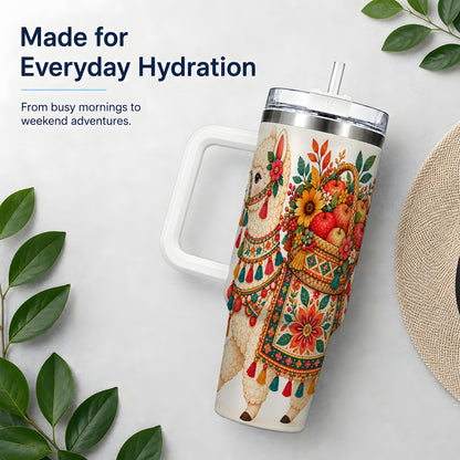 Autumn Llama Apple Basket 40oz Tumbler, Large Drinkware for Animal Fans