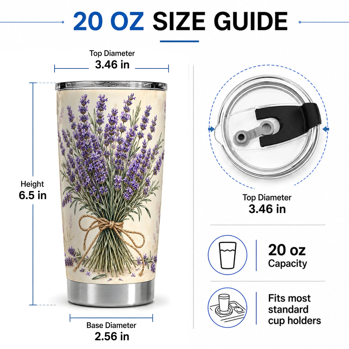 #pl[20oz|Steel] Lavender Bouquet 20oz Tumbler, Drinkware for Lavender Lovers