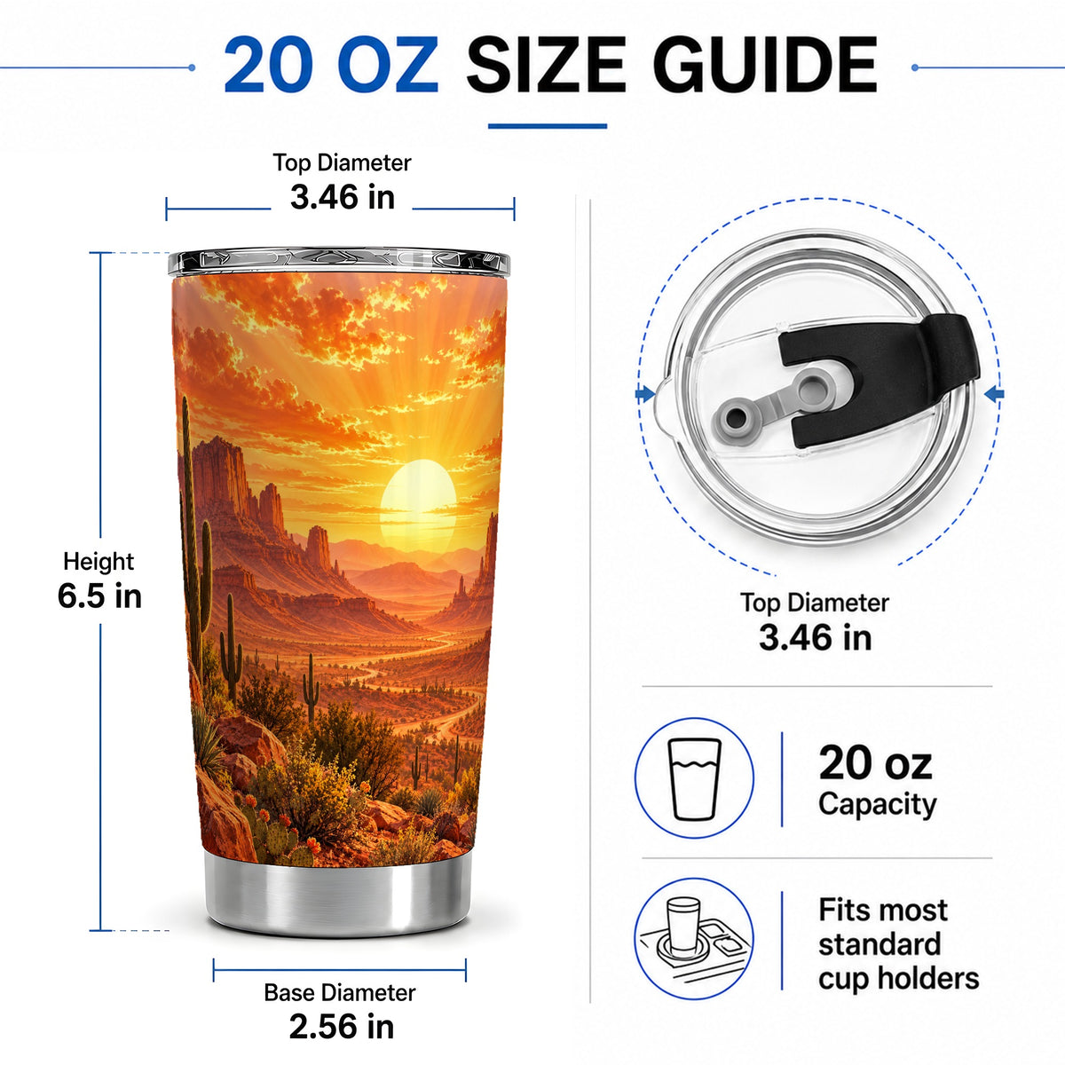 #pl[20oz|Steel] Desert Sunset Tumbler, 20oz Tumbler with Cactus Landscape Artwork
