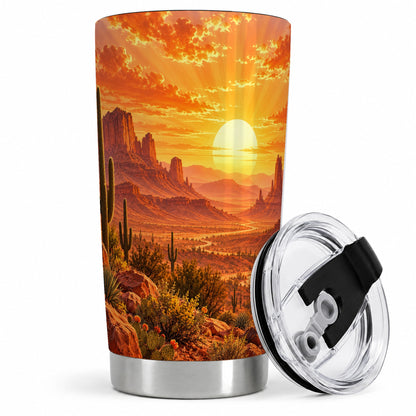 Desert Sunset Tumbler, 20oz Tumbler with Cactus Landscape Artwork
