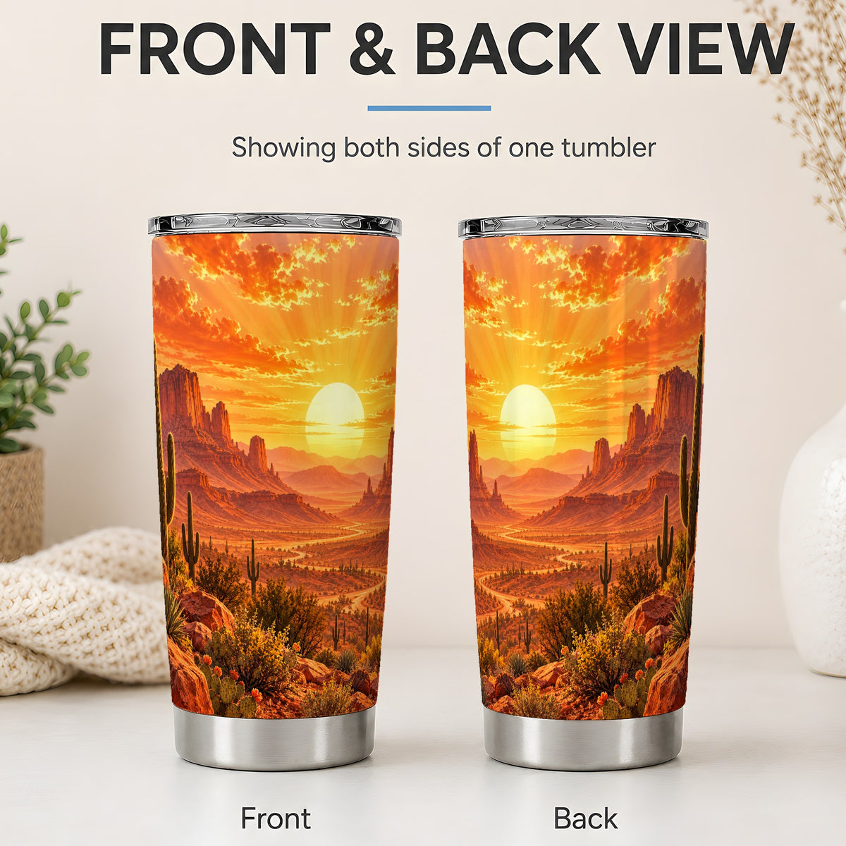 #pl[20oz|Steel] Desert Sunset Tumbler, 20oz Tumbler with Cactus Landscape Artwork