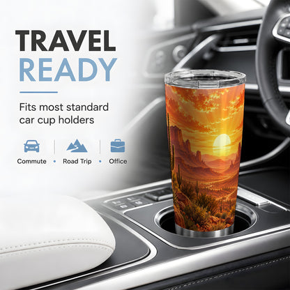 Desert Sunset Tumbler, 20oz Tumbler with Cactus Landscape Artwork