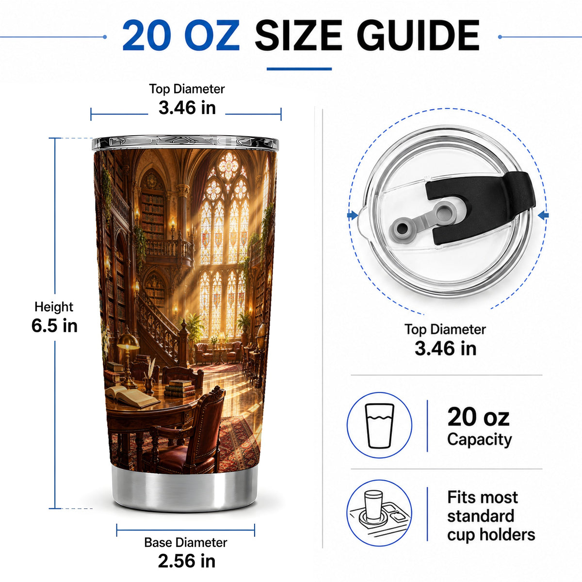 #pl[20oz|Steel] Gothic Library Tumbler, 20oz Tumbler with Vintage Book Interior Art
